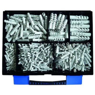 PROTEC.CLASS Sortimentskoffer PSKND 192311 | 700-tlg. Nylondübel Sortiment | ABS Kunststoff | stapelbar | stabil