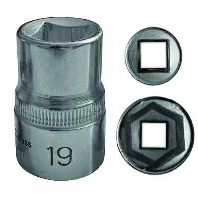 PROTEC.CLASS Steckschlüsseleinsatz PSSL19 | 1/2 Zoll | 19mm Sechskant | Chrom-Vanadium | verchromt poliert | Länge 40 mm