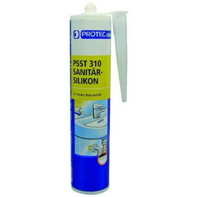 PROTEC.CLASS Silikon PSSW 310 | Profi-Silikon Sanitär | UV- & temperaturbeständig | 310 ml Kartusche | weiß