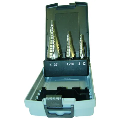 PROTEC.CLASS Stufenbohrersatz PSTBS 292346 | 3-tlg. HSS | 4-30 mm | Kreuzanschliff | ABS-Box