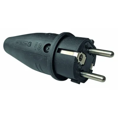 PROTEC.CLASS Gummistecker PSTECK16A | Schutzkontaktstecker 16A 250V | IP44 | TPE-Gehäuse | schwarz | schwere Ausführung