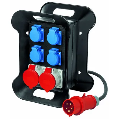 PROTEC.CLASS CEE Stromverteiler PSVCEE11 | tragbar 11kW | 16A 400V | 4x Schuko 230V | 2x CEE 16A | bruchfest | Schwarz