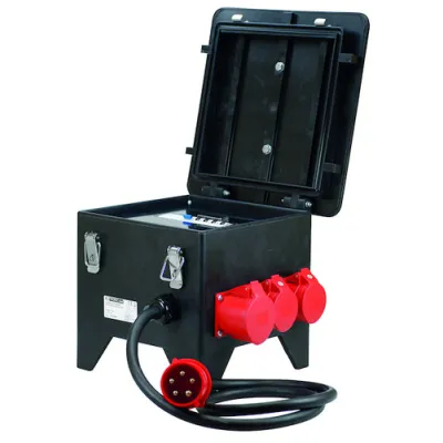 PROTEC.CLASS Verteiler PSVV Vollgummi | 3x CEE | 3x 230V Steckdosen | FI/LS-Schutz | 2m Kabel | Schwarz | stapelbar