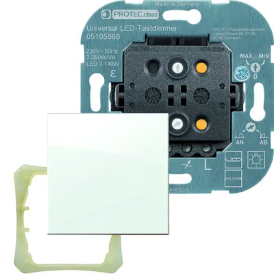 PROTEC.CLASS LED Unterputz Tastdimmer PTD 7350 | Universal Dimmer | 2-3 Draht | Phasenanschnitt/Abschnitt | 55x55mm