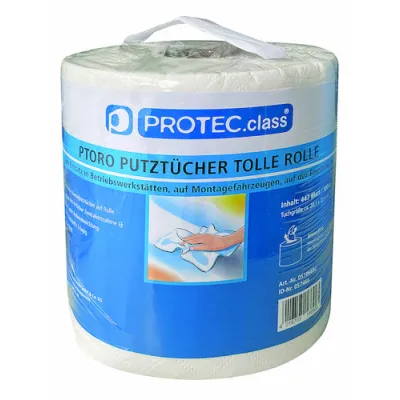 PROTEC.CLASS Putztuchrolle PTORO | Einmalputztücher 2-lagig | 100% Zellstoff | 447 Blatt | 100m | Weiß
