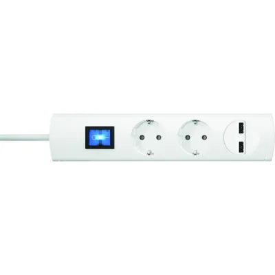 PROTEC.CLASS Steckdosenleiste PTSD90 2SUW1 | 2-fach USB-Port 2.100mA | Schalter beleuchtet | 1,4m Kabel | weiß
