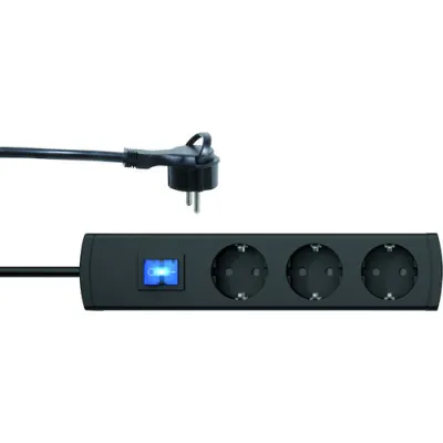 PROTEC.CLASS Steckdosenleiste PTSD90 | 3-fach | 1,4m | Winkelflachstecker | Schalter beleuchtet | schwarz