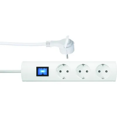 PROTEC.class Steckdosenleiste PTSD90 3SFw1 | Flachstecker extraflach | 3-fach | Schalter beleuchtet | 1,4m | weiß
