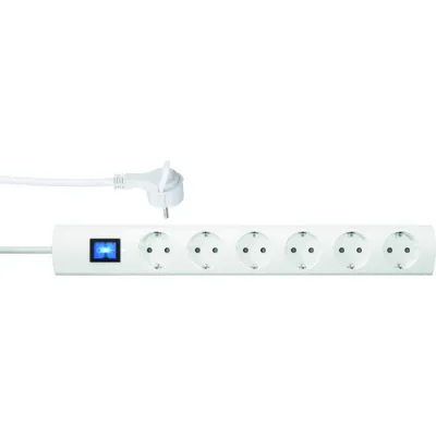 PROTEC.CLASS Steckdosenleiste PTSD90 6-fach | extraflacher Winkelstecker | 1,4m | Schalter | weiß