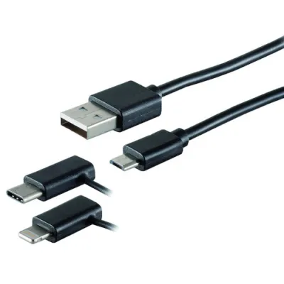 PROTEC.class USB 3in1 Lade-Sync Kabel | 2m | USB A auf Micro B, Typ C, 8-Pin (Lightning) | 480 Mbit/s | PVC