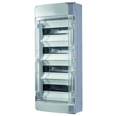 PROTEC.CLASS AP-Verteiler PV448FR | 48TE | 4-reihig | IP65 | transparent | Hutschiene 2 Ebenen | halogenfrei