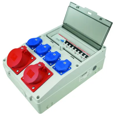 PROTEC.CLASS Wandverteiler PWV4U2 | 4x 230V Steckdose | 2x CEE 32A/16A | FI/LS Sicherung | abschließbar | schlagfest