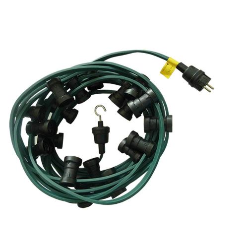 Bild: Protec Lichterkette 10m Flachkabelleitung grün IP44 15 Fassungen E27