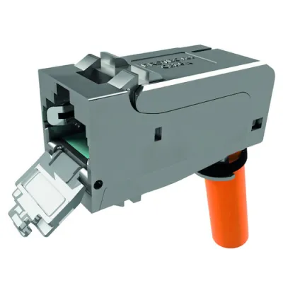 PROTEC.NET Keystone Modul PNKMG Cat 6A RJ45/90° | 10 Gigabit | 4PPoE | vollgeschirmt | werkzeuglos | Edelstahlkontakte