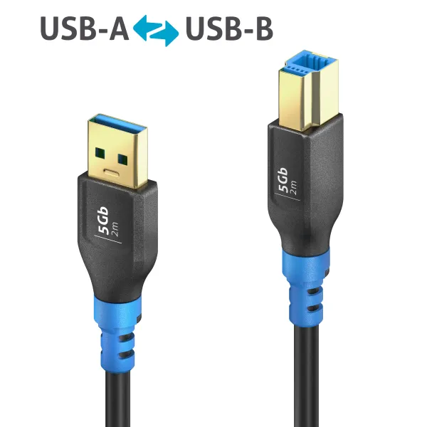 PureLink USB-Kabel FI-U300-020 | USB 3.2 Gen1 Typ A auf B | 2m | High-Speed 5Gbps | Graphene-Abschirmung | blau