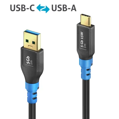 PureLink FI-U320-010 | USB-C auf USB-A Kabel 1m | USB 3.2 Gen1 | 5 Gbps | ultraflexibel | 3A/15W | blau
