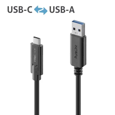 PureLink USB-C auf USB-A Kabel 1m IS2601-010 | USB 3.2 Gen 1 | 5Gbps | 3A Ladefunktion | vergoldete Kontakte | iSerie