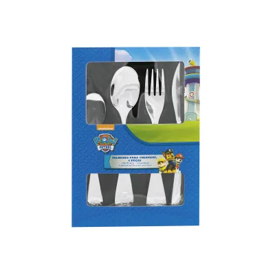p:os Kinderbesteck Set Paw Patrol 4-teilig | Edelstahl 18/10 | Messer Gabel Löffel | spülmaschinengeeignet | Silber