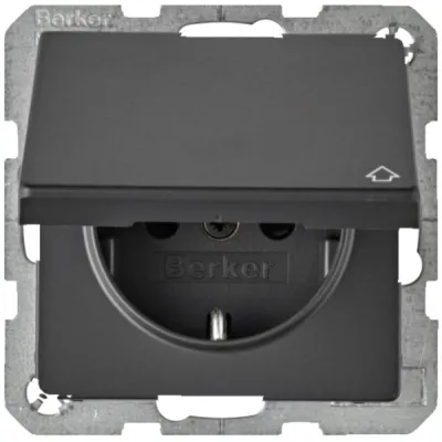 Berker Steckdose SCHUKO 47516076 | Steckdose mit Klappdeckel | erhöhter Berührungsschutz | Unterputz | anthrazit matt