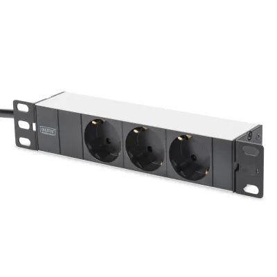DIGITUS Steckdosenleiste DN-95411 | 3-fach 1HE 10" Rackmontage | Aluminium | 2m Kabel | 16A 4000W | schwarz