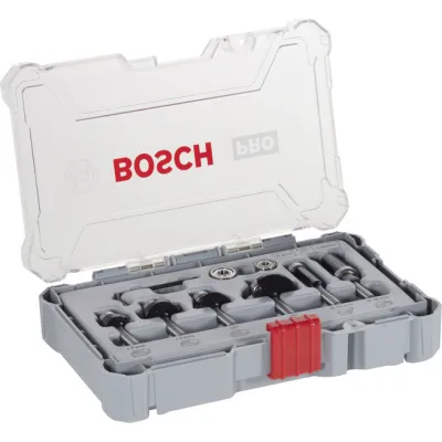 Bosch Kantenfräser-Set 2607017468 | 6-teilig | 6 mm Schaft | Holz & Holzverbundstoffe | Carbide | Profi-Werkzeugbox