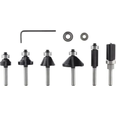 Bosch Kantenfräser-Set 2607017468 | 6-teilig | 6 mm Schaft | Holz & Holzverbundstoffe | Carbide | Profi-Werkzeugbox