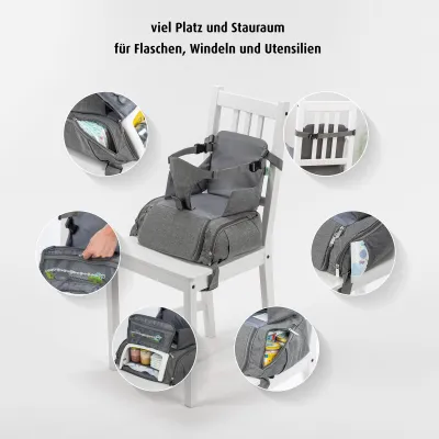 Reer Sitzerhöhung Growing 85041 | Boostersitz 10-36 Monate | 3-Punkt-Gurt | rPET | kompakt & tragbar | grau-melange