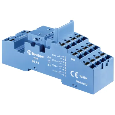 Finder Relaisfassung 94.P4 | Sockel für Relais 55.32/55.34 | Push-In Anschlüsse | Hutschiene TS35 | Blau