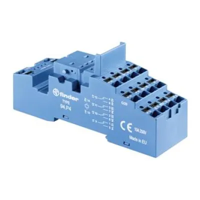 Finder Relaisfassung 94.P4 | Sockel für Relais 55.32/55.34 | Push-In Anschlüsse | Hutschiene TS35 | Blau