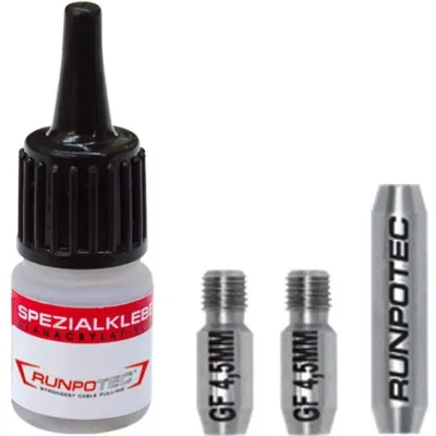 Runpotec Reparatur-Set 20250 | Glasfaserstab Ø 4,5 mm | Gewinde RTG Ø 6 mm | 4-teilig | Edelstahl | Spezialkleber 3g