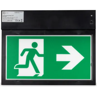 UNLIMITED Rettungszeichenleuchte M AT 3H black | LED Notleuchte | IP40 | 24m | LiFePO4 Akku | Wandmontage | Schwarz