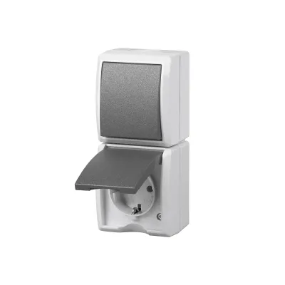 REV Ritter Aufputz-Kombi Schalter/Steckdose AquaForm | spritzwassergeschützt IP44 | Kunststoff | grau | 156x68x59 mm