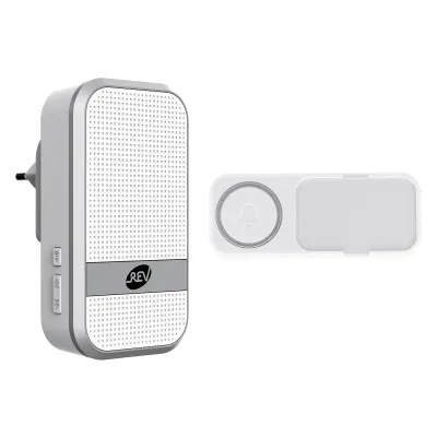 REV Funkgong Set Orchestra R 82630103 | kabellose Funkklingel | 150m Reichweite | 58 Melodien | 90dB | weiß