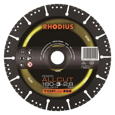 Rhodius Diamantscheibe DG 210 Allcut 303390 | 180x3,0x22,23 mm | Allround | Nass- & Trockenschnitt | Kühllöcher