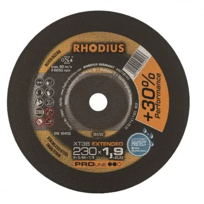RHODIUS Trennscheibe XT38 230 x 1,9 x 22,23 mm | Edelstahl & Stahl | extradünn | hohe Standzeit
