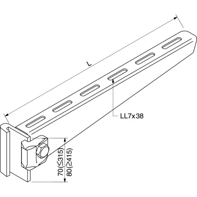 RICO Ausleger 16B1-100-V | Kabeltragsystem Halter 100mm | Klemmausleger 3,6kN | Stahl feuerverzinkt | 90° | Länge 115mm