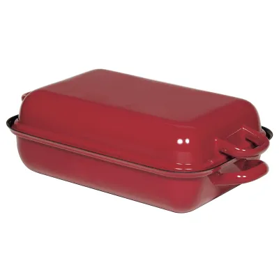 Riess Bräter 0104-019 | Schmortopf Emaille | 32x22x11,5cm | Induktion & Backofen geeignet | schnittfest | Rot
