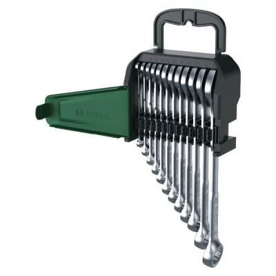 BOSCH Kombischlüssel-Set 1600A02Z9D | 12-teilig | Ring-Maulschlüssel 6-19 mm | Chrom-Vanadium-Stahl | Organizer