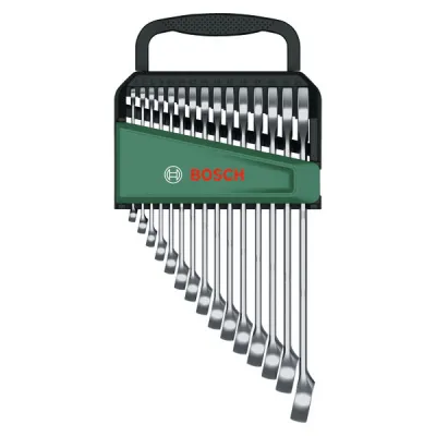 BOSCH Schraubenschlüssel-Set 1600A02Z9E | 15-tlg. | SW 6-21 mm | Chrom-Vanadium | matt verchromt | Organizer