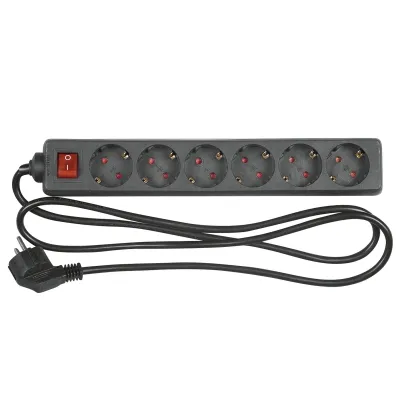 REV Steckdosenleiste 6-fach | 1,4m Kabel | beleuchteter Schalter | 3500W | Kunststoff | schwarz