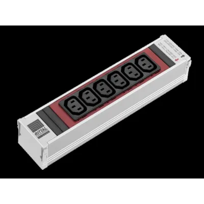 Rittal Steckdosenleiste PSM 6-fach DK 7856.082 | C13 Einsteckmodul | 230V 16A | Metall | 90° | rot