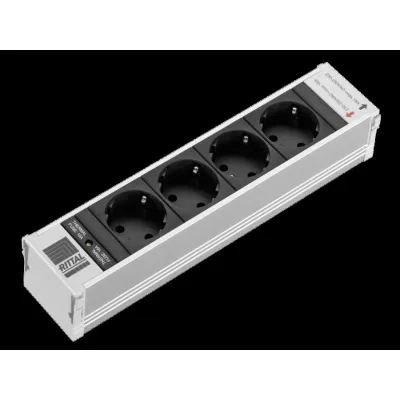 Rittal Steckdosenmodul DK 7856.090 | 4-fach Schuko | mit Überstromschutz | PSM Einsteckmodul | Aluminium silber/schwarz