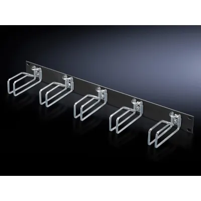 Rittal Rangierpanel 19" DK 7257.005 | Kabelmanagement 1HE | 5 Kabelführungsbügel Stahl | 482,6mm | RAL 9005 schwarz