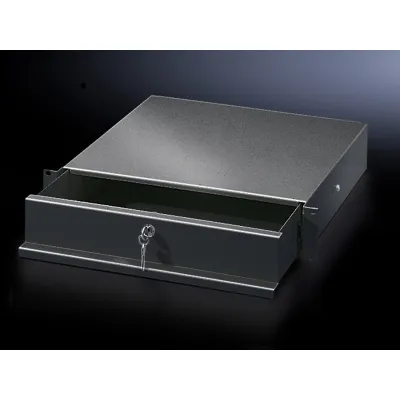 Rittal Schublade DK 5502.305 | 19 Zoll Rack 2HE | Metall Teleskopschienen abschließbar | 482,6mm | Schwarz RAL9005