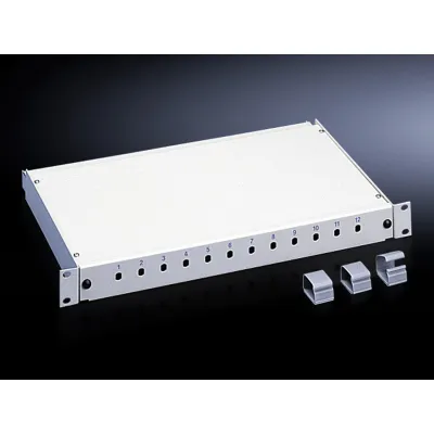 Rittal LWL-Spleißbox DK 7241.005 | 19 Zoll Patchpanel | 1HE | Multimode OM3 50/125 | tiefenverstellbar | grau RAL7035
