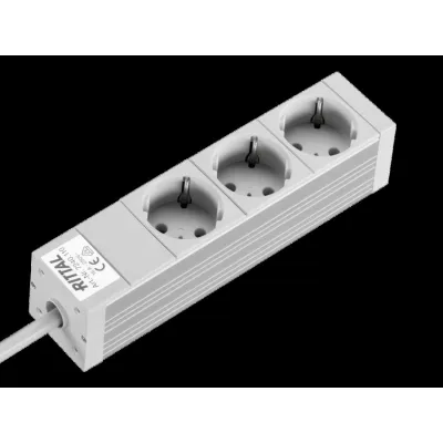 Rittal Steckdosenleiste DK 7240.110 | 3-fach Schuko | 250V 16A | 2m Kabel | Aluminium | 45° Anordnung | ohne Schalter