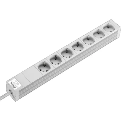 Rittal Steckdosenleiste 19" DK 7240210 | 7-fach Schuko | 2m Zuleitung | Aluminium | 230V/16A | ohne Schalter | silber