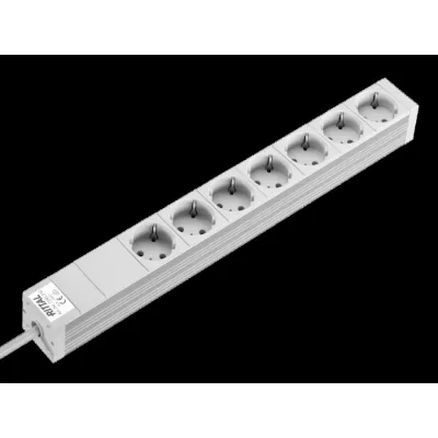 Rittal Steckdosenleiste 19" DK 7240210 | 7-fach Schuko | 2m Zuleitung | Aluminium | 230V/16A | ohne Schalter | silber