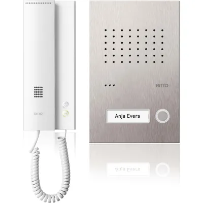 Ritto Audio-Türsprechanlage RGE1818125 | Acero pur Set | Edelstahl Türstation | Bus-System | 1 weiße Innenstation