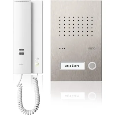 Ritto Audio-Türsprechanlage RGE1818125 | Acero pur Set | Edelstahl Türstation | Bus-System | 1 weiße Innenstation